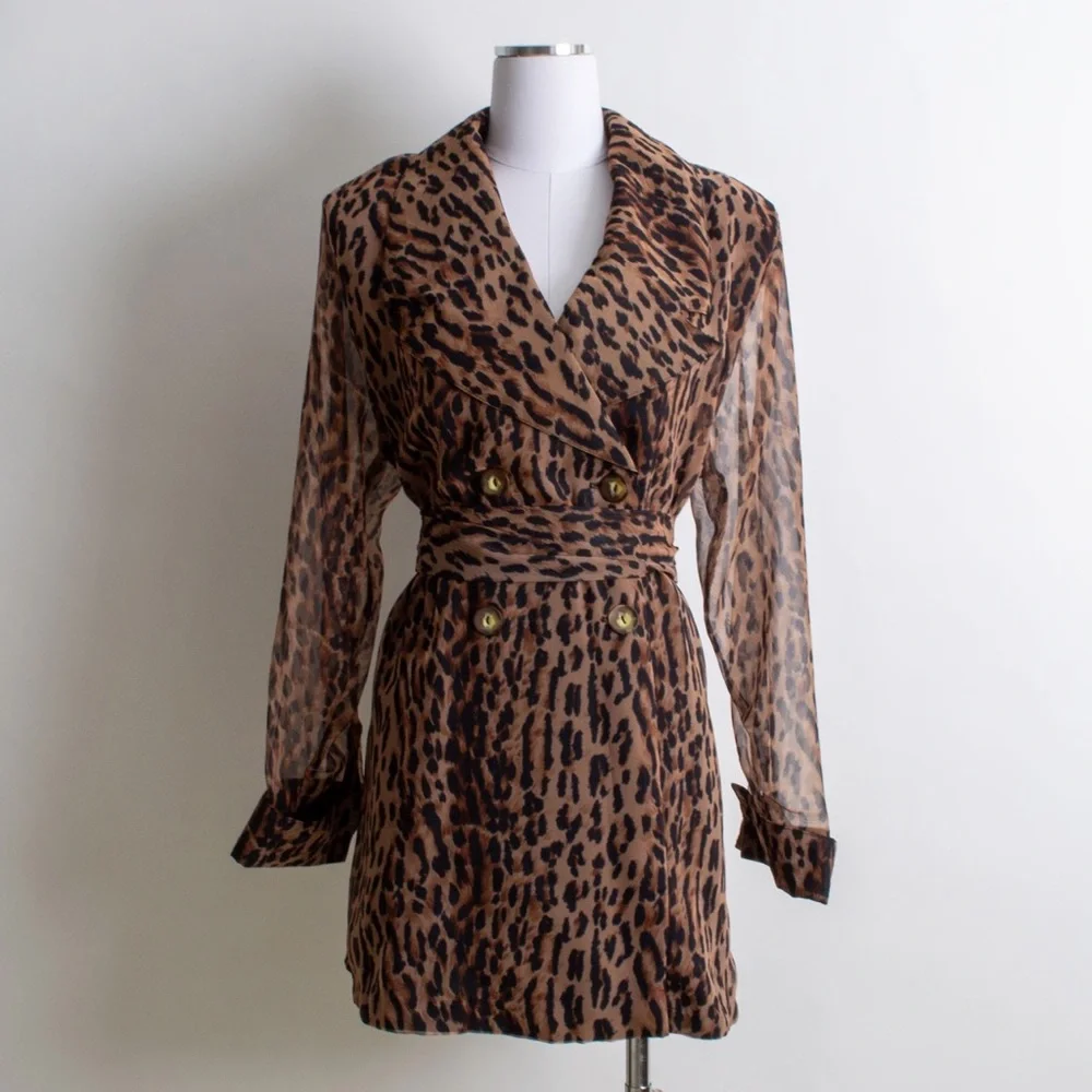 Vintage 90’s Sheer Sleeve Blazer Leopard Print Dress - Picture 4 of 6